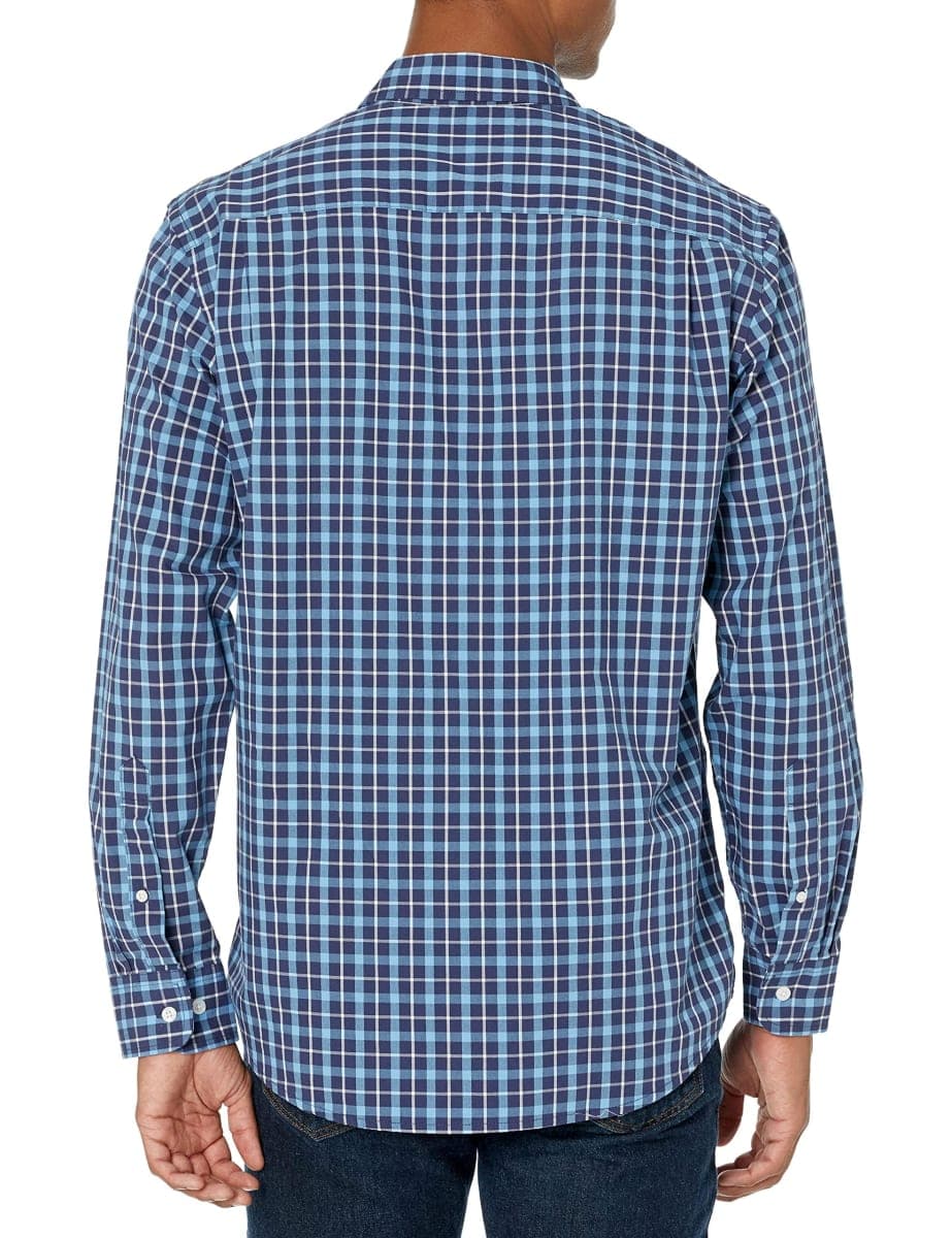 Amazon Essentials Men's Regular-Fit Long-Sleeve Casual Poplin Shirt, navy plaid, Medium thumbnail 2