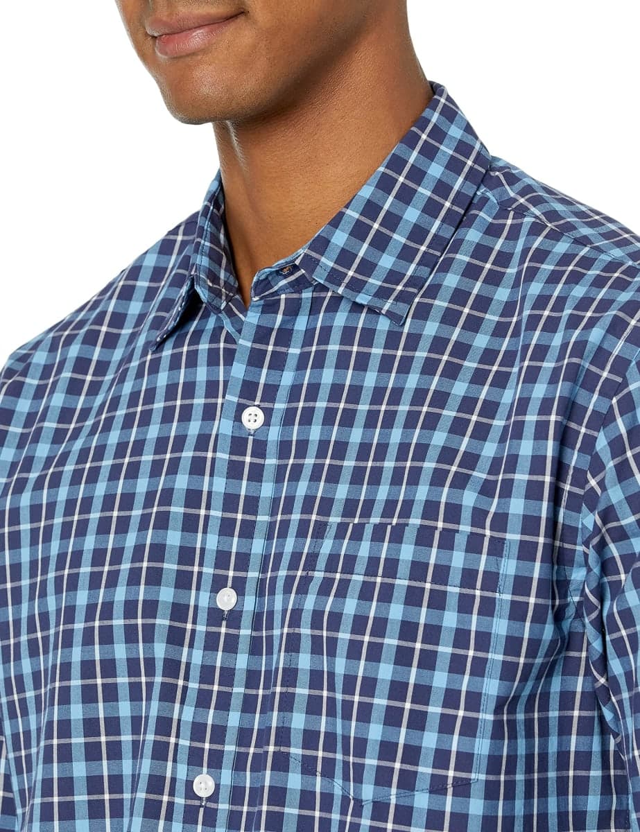 Amazon Essentials Men's Regular-Fit Long-Sleeve Casual Poplin Shirt, navy plaid, Medium thumbnail 4