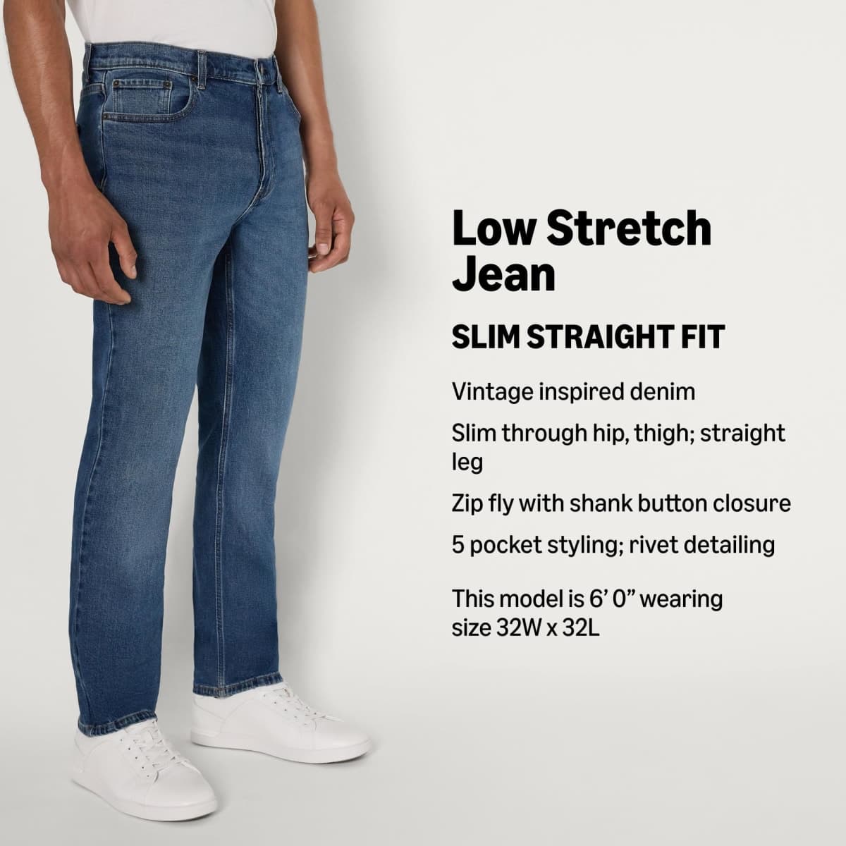 Amazon Essentials Men's Low Stretch Slim Straight Jean, Stone Medium Wash, 32W x 28L thumbnail 4