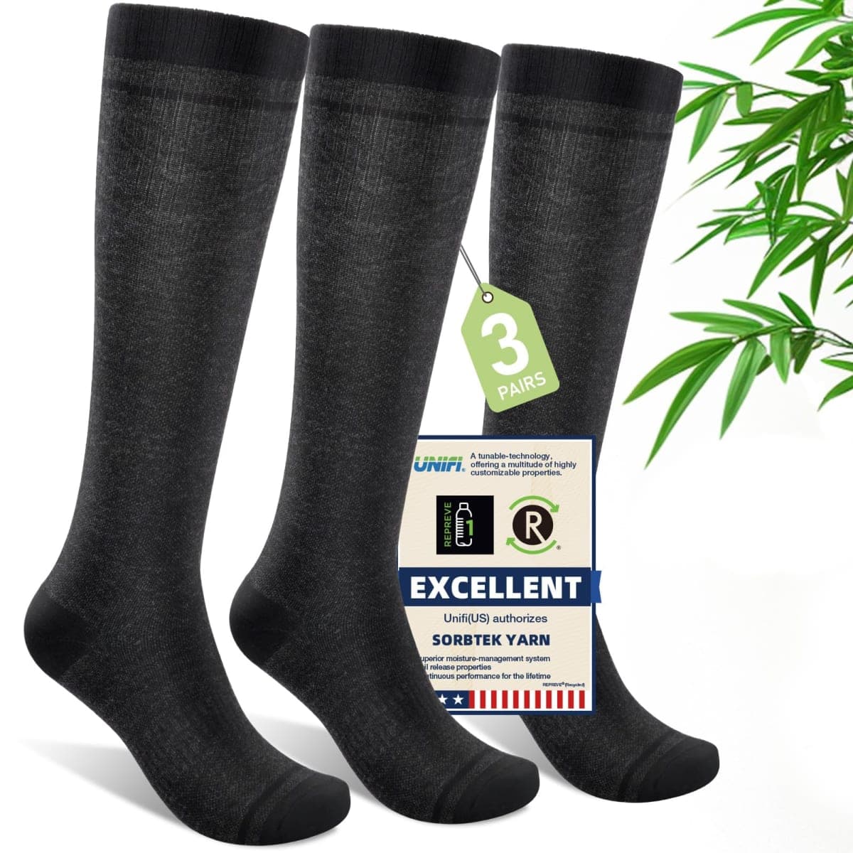 Iambamboo Compression Socks Women & Men, 15-20 mmHg Bamboo Viscose Knee High Soft Support for Flying Travel Daily, I4-3pairs (Dark Gray), S-M — image 1