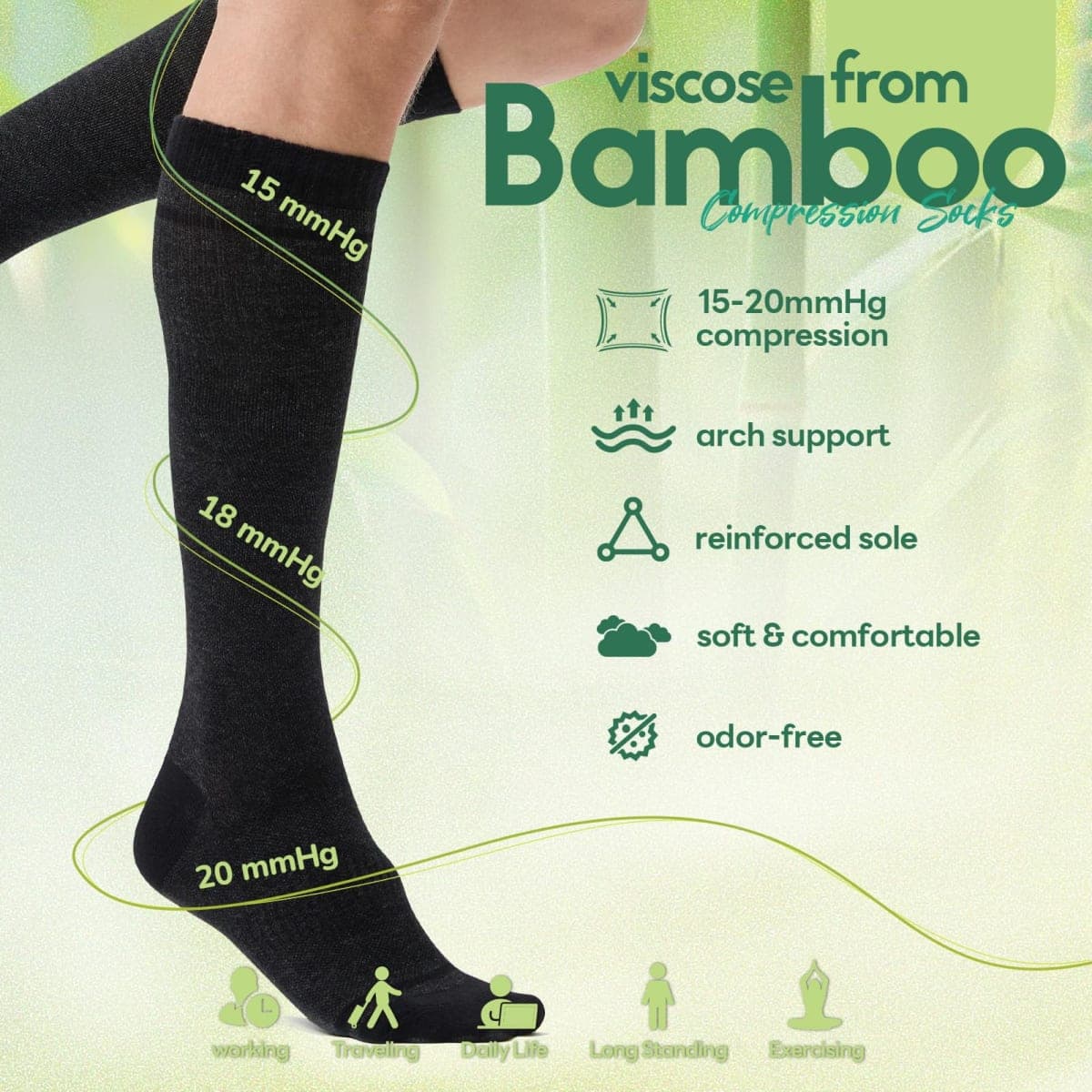 Iambamboo Compression Socks Women & Men, 15-20 mmHg Bamboo Viscose Knee High Soft Support for Flying Travel Daily, I4-3pairs (Dark Gray), S-M thumbnail 5