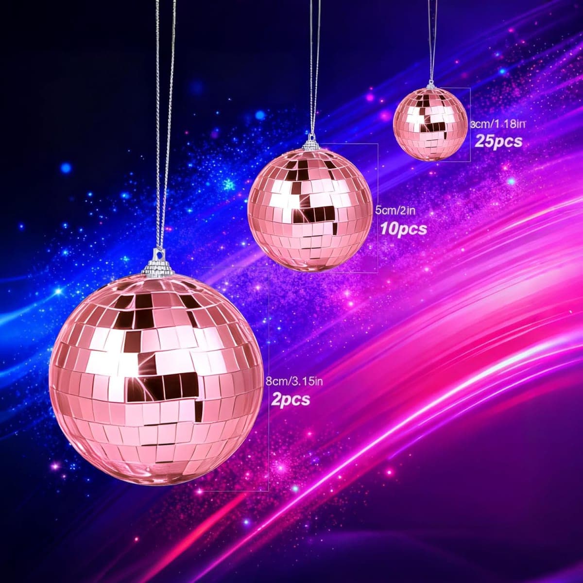 37 Pcs Mini Disco Mirror Ball Ornaments, Silver Disco Mirror Ball, Fun Silver Hanging for Party Decoration, Christmas Tree Ornaments Disco Ball Cup Toppers Wedding Birthday Party Festive Dance thumbnail 2