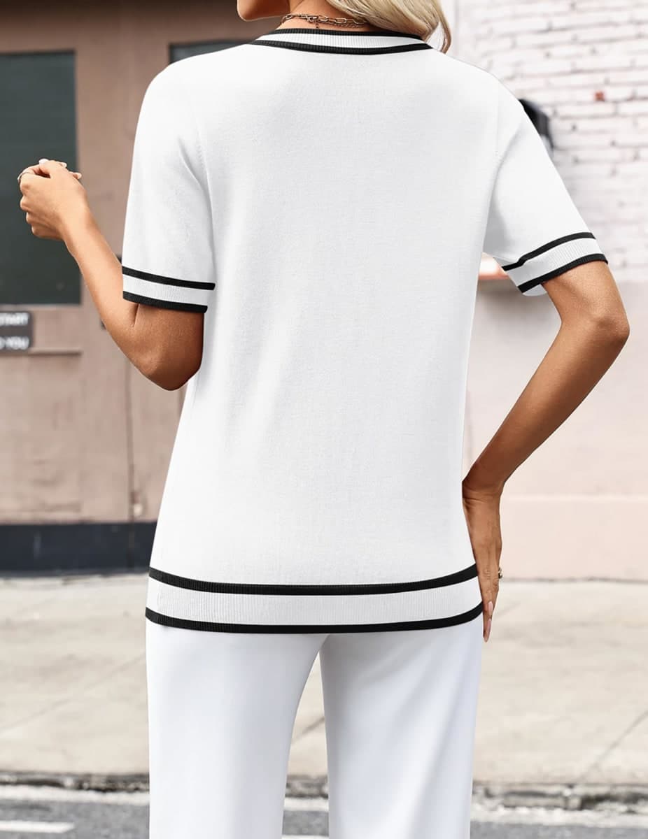 Zeagoo Womens Short Sleeve Sweaters 2025 Summer Lightweight V Neck Pullover Tops Dressy Business Casual Blouses Clothes, Tz289, Medium thumbnail 4