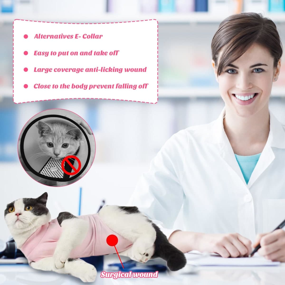 Coppthinktu Cat Recovery Suit for Abdominal Wounds or Skin Diseases Breathable E-Collar Alternative for Cats and Dogs After Surgery Wear Anti Licking Wounds thumbnail 2