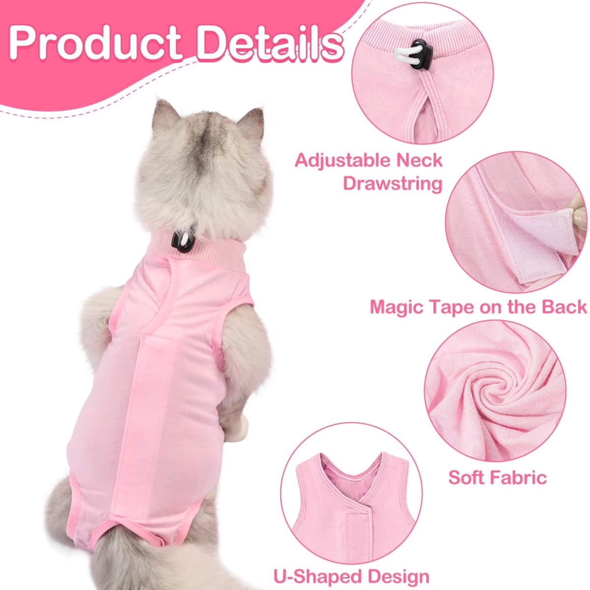Coppthinktu Cat Recovery Suit for Abdominal Wounds or Skin Diseases Breathable E-Collar Alternative for Cats and Dogs After Surgery Wear Anti Licking Wounds thumbnail 4