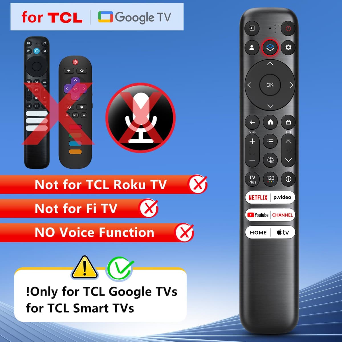 for TCL-Google-TV-Remote-Control Replacement,RC813 Compatible with TCL QM8/QM7/Q7/Q6/Q5/S5/S4/S3 Smart TVs thumbnail 2