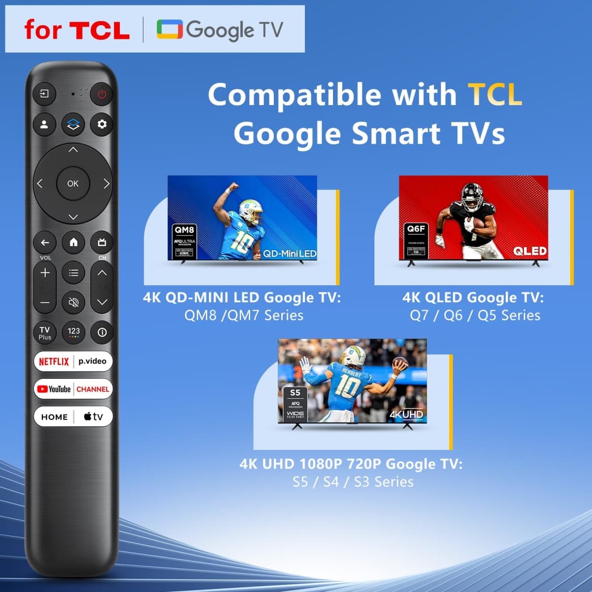 for TCL-Google-TV-Remote-Control Replacement,RC813 Compatible with TCL QM8/QM7/Q7/Q6/Q5/S5/S4/S3 Smart TVs thumbnail 3