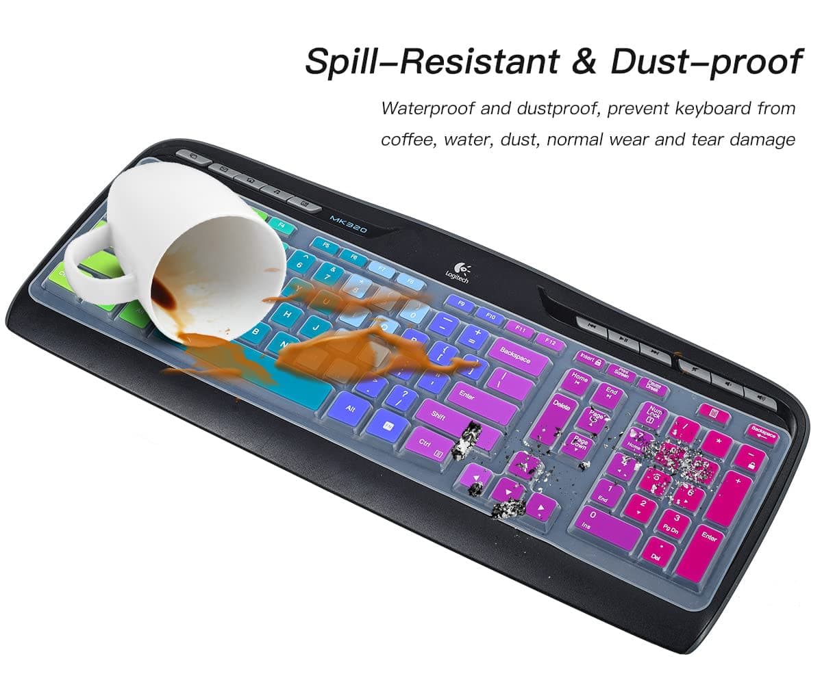 Colorful Keyobard Cover Skin for Logitech MK335 MK320 Wireless Keyboard, Logitech K330 Wireless Desktop Keyboard Protective Skin Accessories, Rainbow thumbnail 5