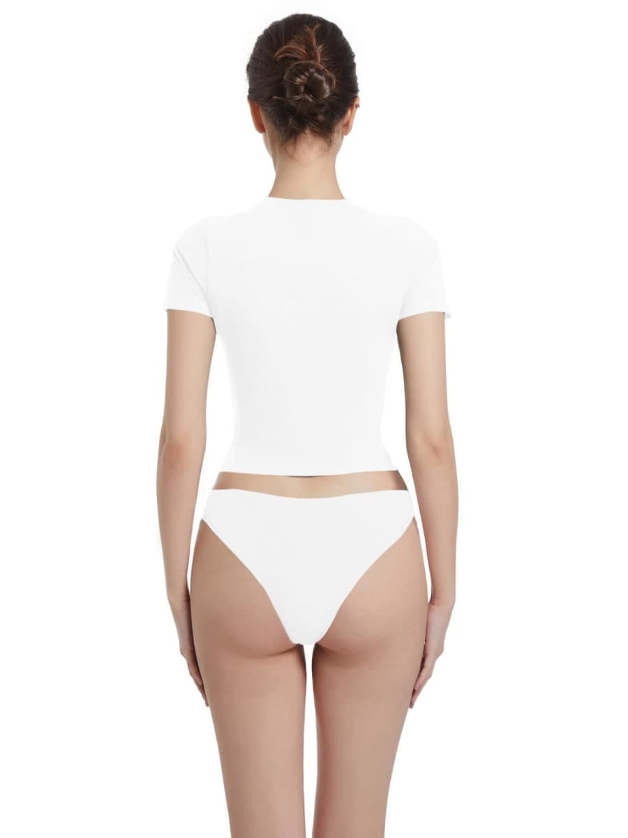 Abonlen Crewneck Short Sleeve T Shirts for Women Fitted Basic TeesY2k Going Out Tops, White, Medium thumbnail 2