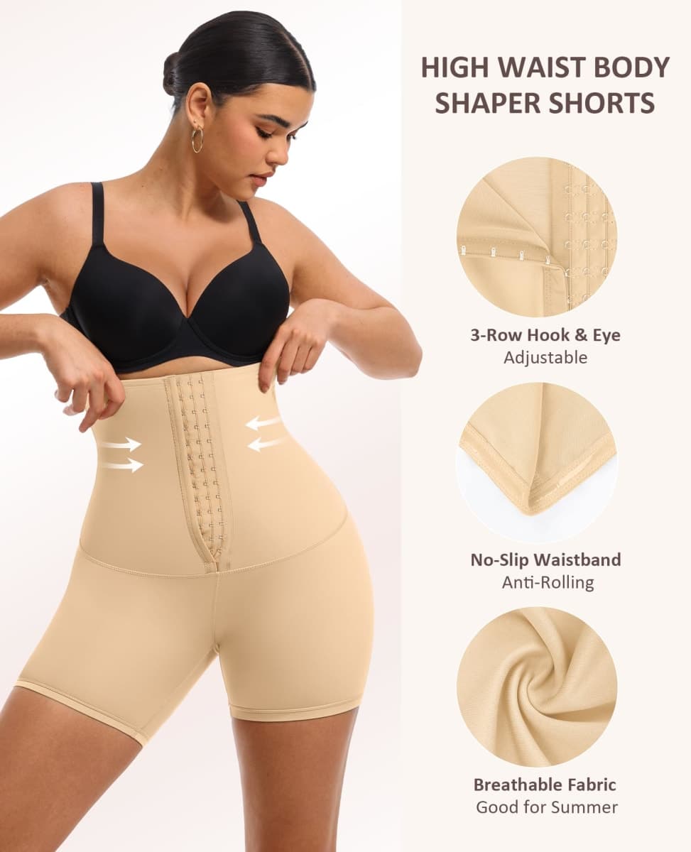 FeelinGirl Shapewear for Women Tummy Control High Waist Body Shaper Shorts Waist Trainer Girdle Thigh Slimming Panties, Nude, Medium thumbnail 4