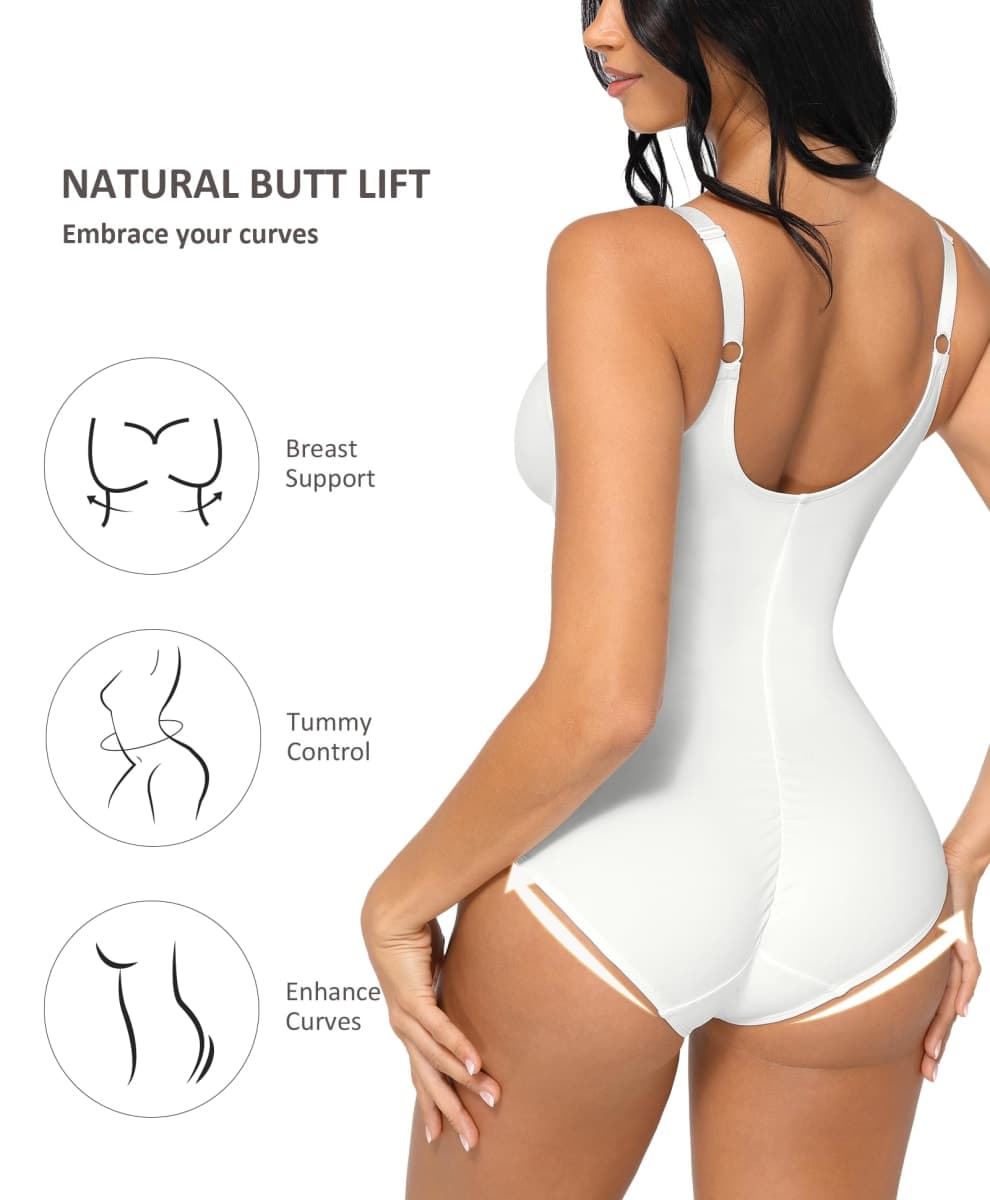 FeelinGirl Shapewear Bodysuits for Women Tummy Control Deep V Neck Body Suits with Adjustable Straps Tops, White, 3X-Large thumbnail 3