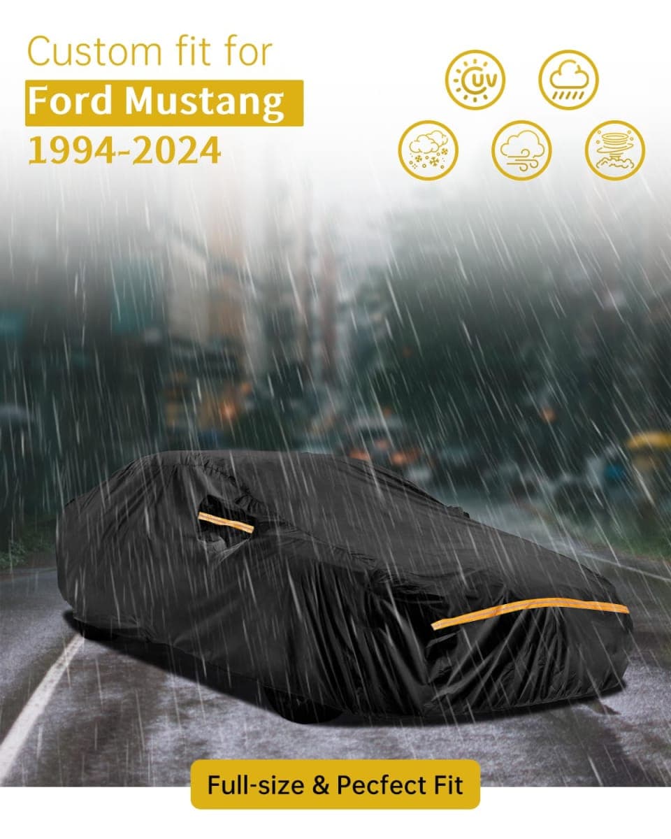 Car Cover Waterproof All Weather Custom Fit for Ford Mustang 1994-2023 2024,210D Oxford Cotton Full Outdoor Automtive Heavy Duty Covers Windproof Snowproof Dustproof UV Hail Protection Accessories thumbnail 2