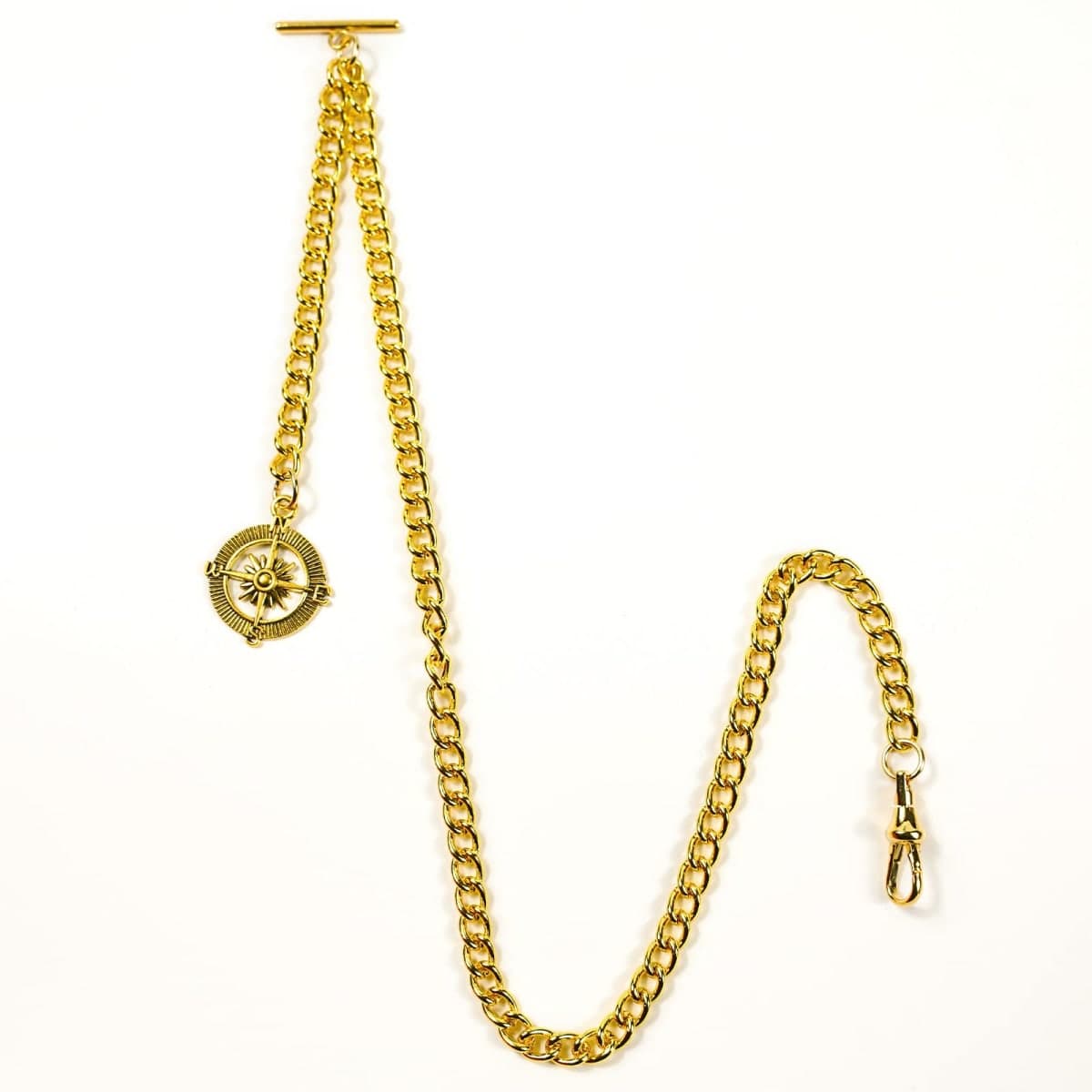 YECSOSS Men's Pocket Watch Chain Albert Vest Chain Compass Necklace Pendant Design Pendant T Bar, Gold thumbnail 2