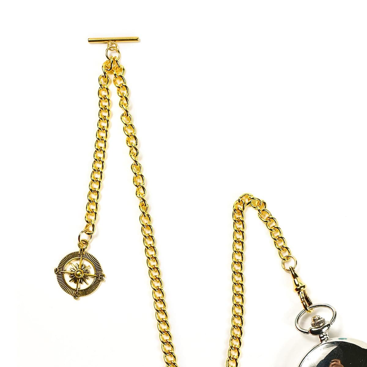 YECSOSS Men's Pocket Watch Chain Albert Vest Chain Compass Necklace Pendant Design Pendant T Bar, Gold thumbnail 5