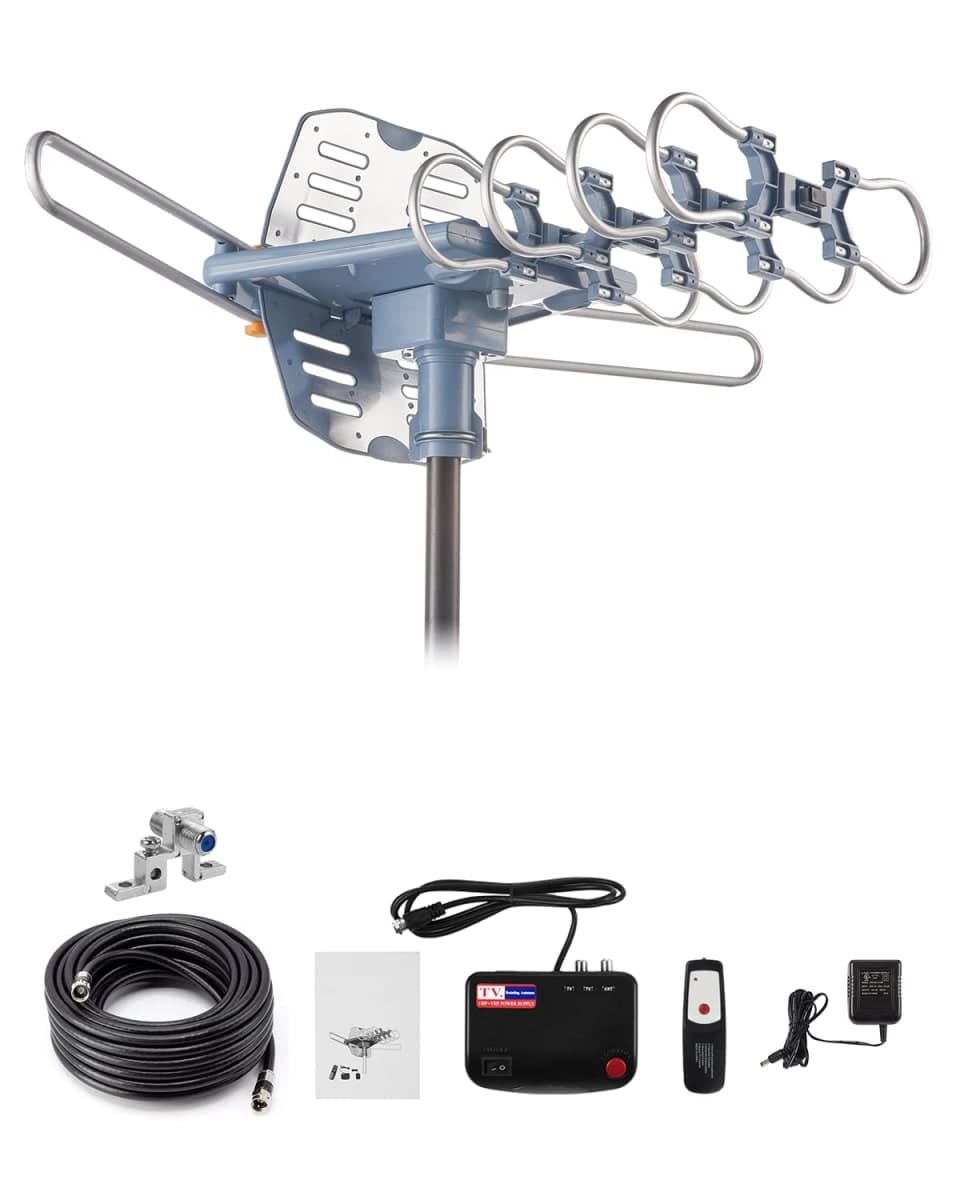 Yeceny Outdoor TV Aerial, Digital Amplified HDTV Aerial and 60ft RG6 Coaxial Cable, 150km Long Range, Wireless Remote Control, 360 Degree Rotation, Support 4K 1080P 2 TVs — image 1