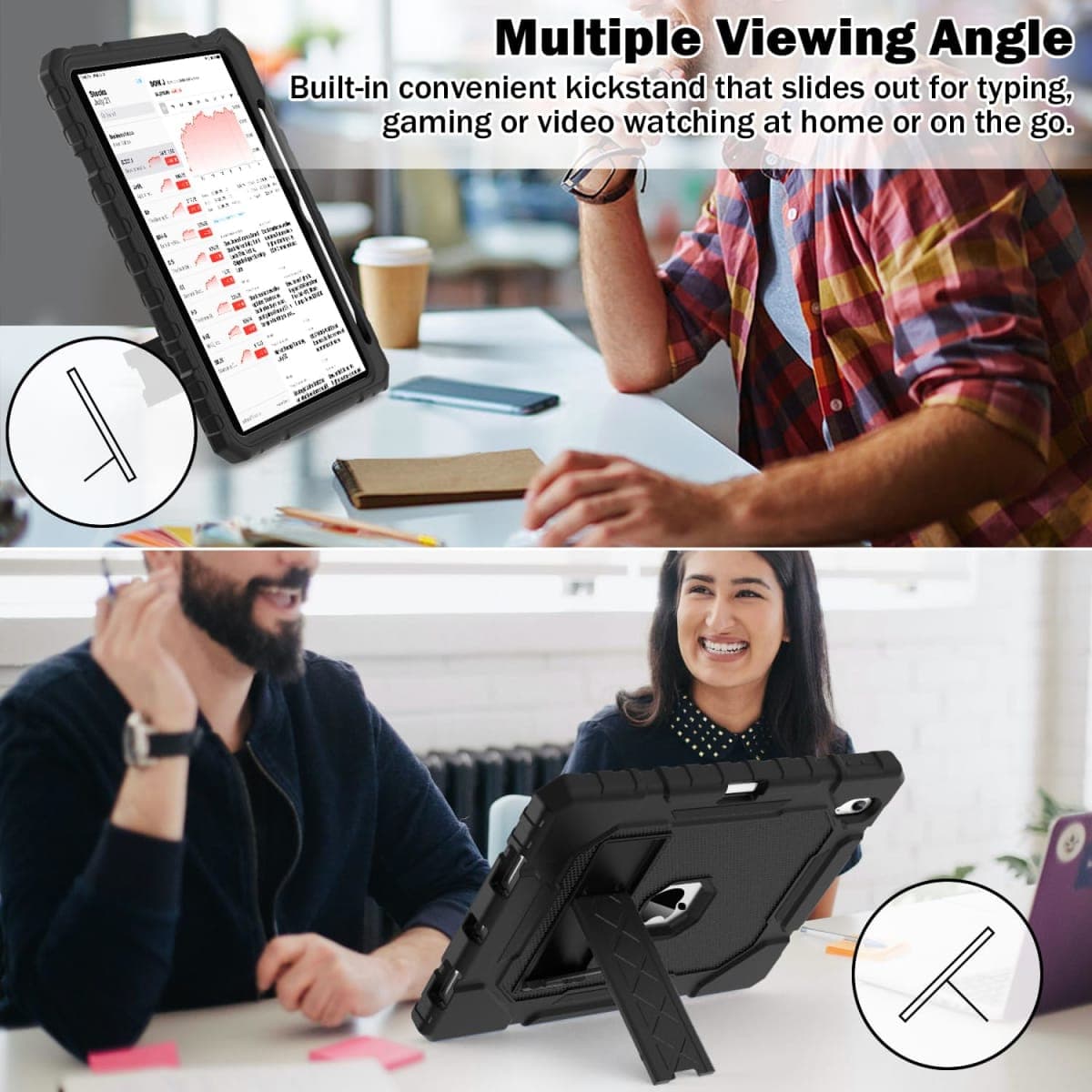 ZoneFoker 10.9" Case for iPad 10th Generation 2022, Heavy Duty Military Grade Shockproof Rugged Protective 10.9 Inch Cover with Pencil Holder Built-in Stand for i Pad 10 Gen (Black) thumbnail 4