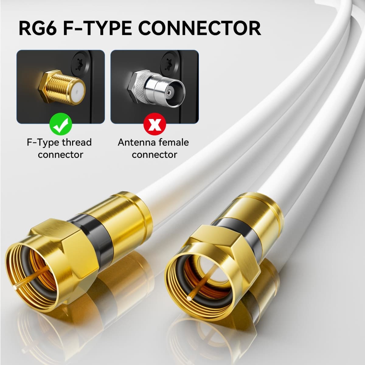 RG6 Coaxial Cable, 3FT 6FT 10FT 15FT 25FT 50FT 100FT Coax Cable Cord with Gold F-Type Connector, High Speed Internet, Digital TV Aerial for HDTV, Satellite, Antenna, Modem with Extender- 10ft,White thumbnail 2