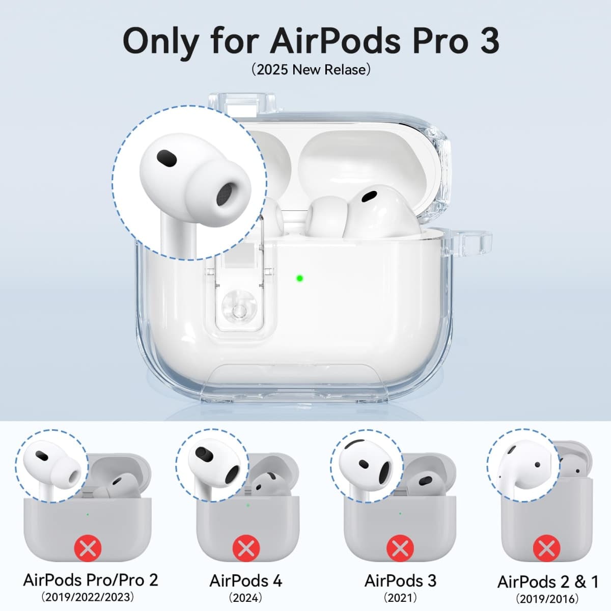 Ensfomte for AirPods Pro 3 Clear Case 2025 with Secure Lock, Soft TPU Transparent Case Cover for Apple AirPods Pro 3rd Generation with Phone Stand & Cleaning Kit for Women Men with Keychain, Clear thumbnail 2