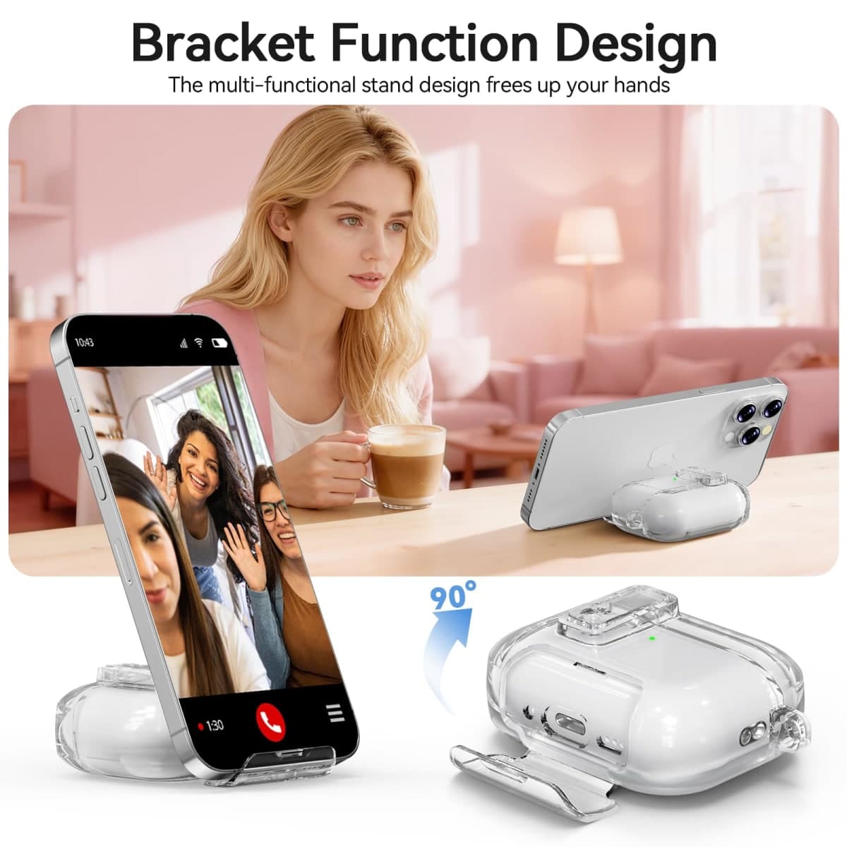 Ensfomte for AirPods Pro 3 Clear Case 2025 with Secure Lock, Soft TPU Transparent Case Cover for Apple AirPods Pro 3rd Generation with Phone Stand & Cleaning Kit for Women Men with Keychain, Clear thumbnail 4