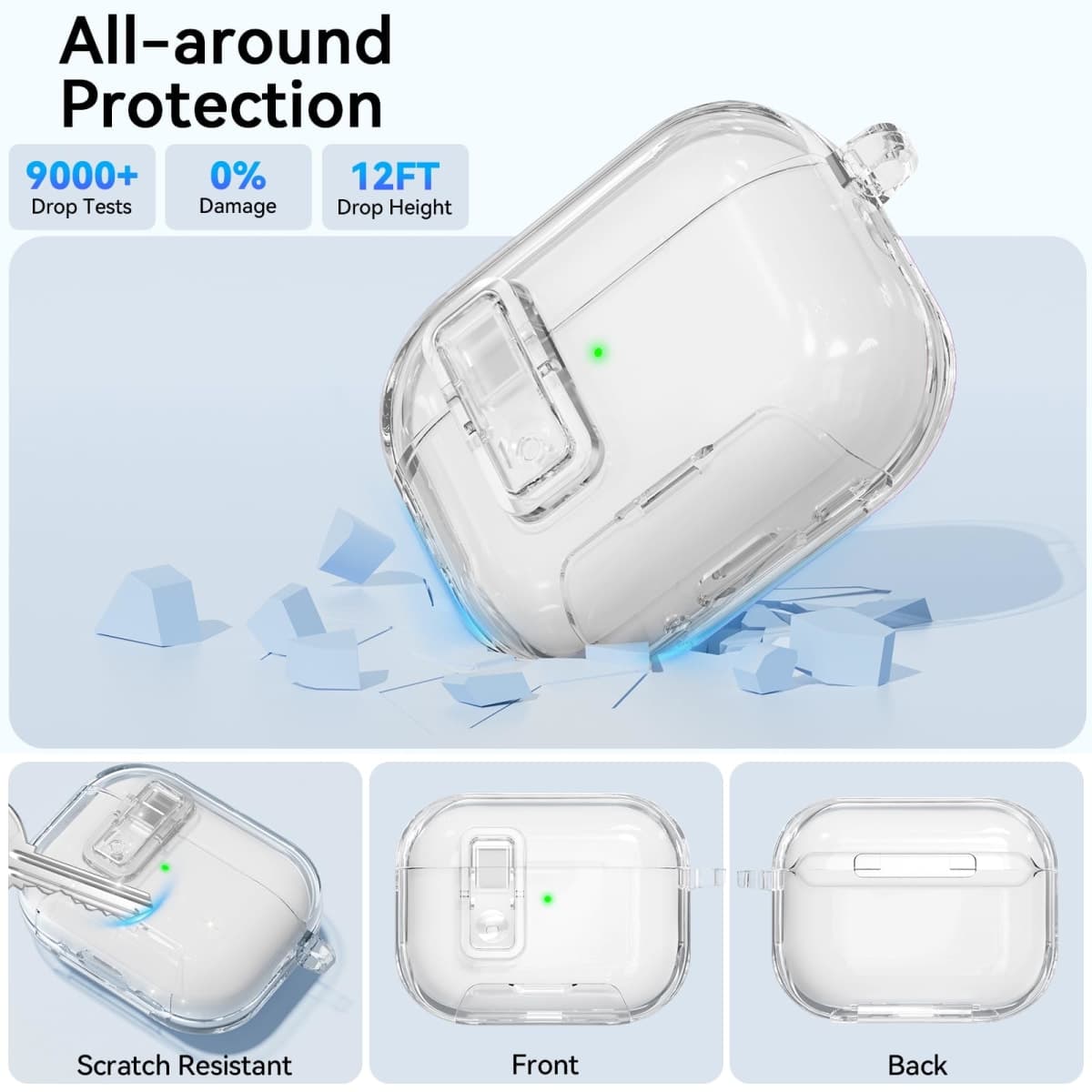 Ensfomte for AirPods Pro 3 Clear Case 2025 with Secure Lock, Soft TPU Transparent Case Cover for Apple AirPods Pro 3rd Generation with Phone Stand & Cleaning Kit for Women Men with Keychain, Clear thumbnail 5