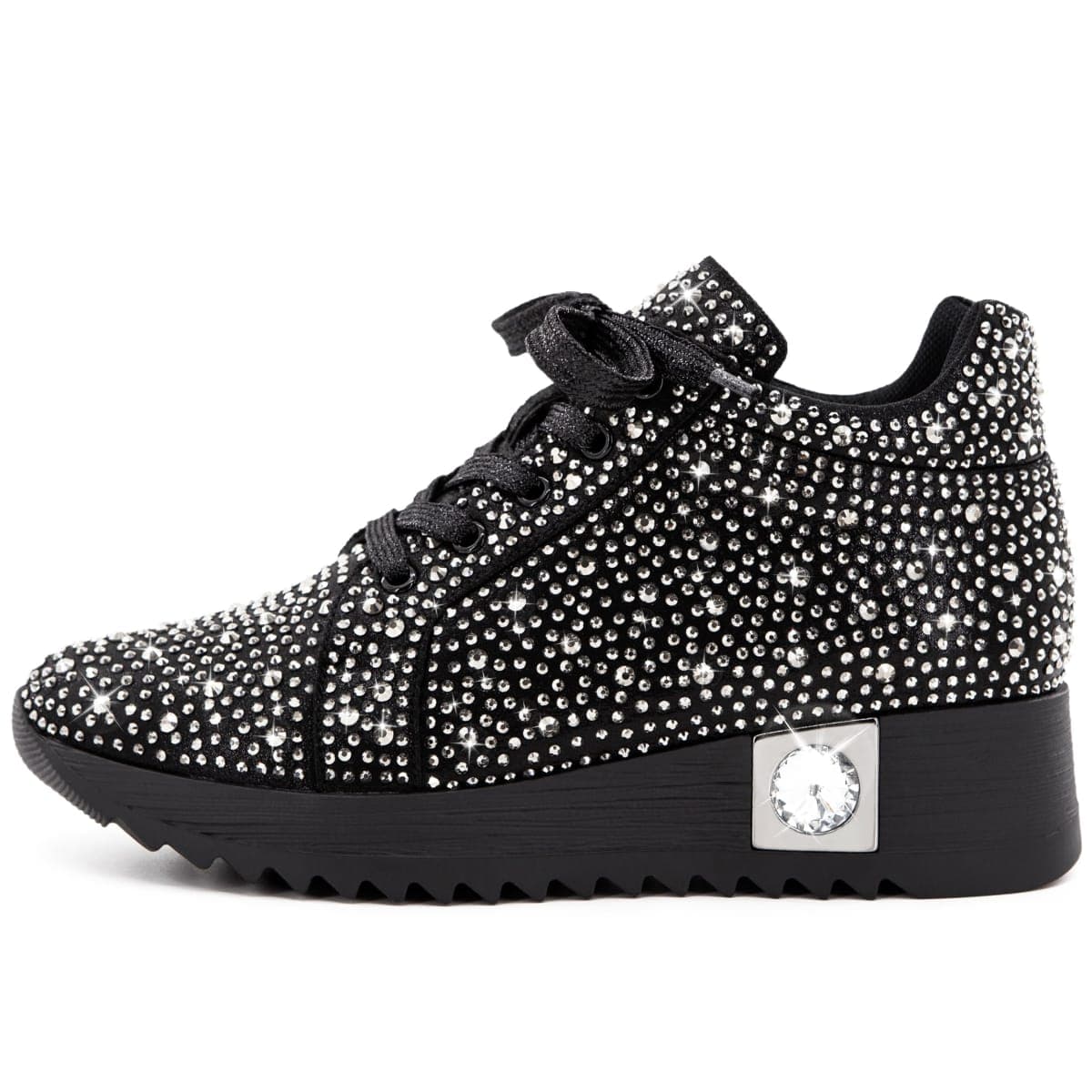 FINDVELL Women's Fashion Glitter Sneakers Platform Wedge Shoes Sparkly Rhinestone High Top Sneakers Trendy Sequin Shoes Wedding Bride Dress, Black, 11 thumbnail 3