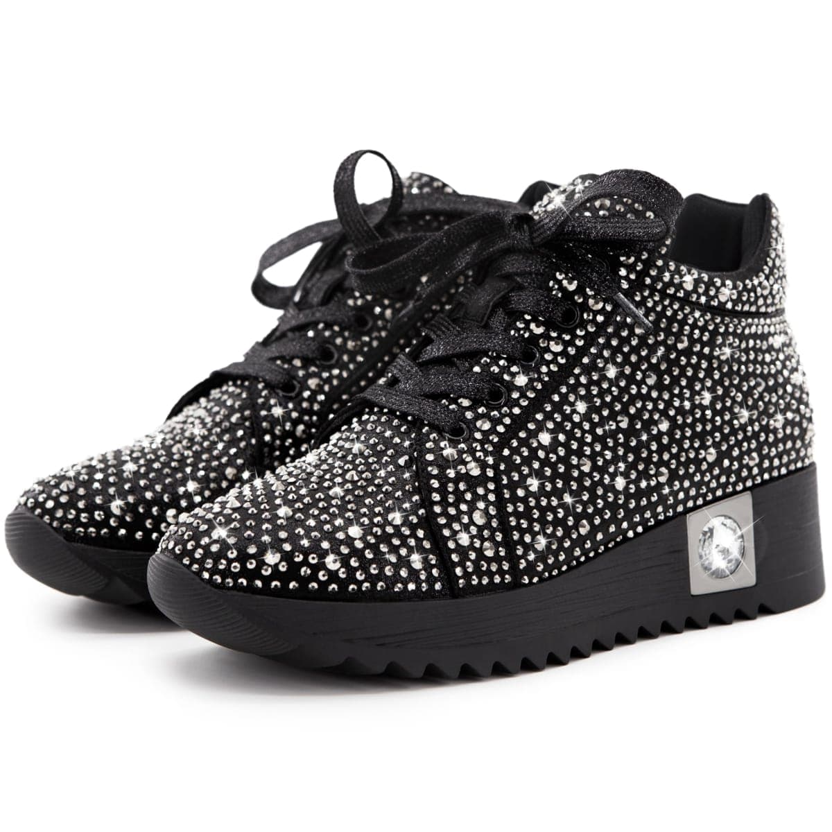 FINDVELL Women's Fashion Glitter Sneakers Platform Wedge Shoes Sparkly Rhinestone High Top Sneakers Trendy Sequin Shoes Wedding Bride Dress, Black, 11 thumbnail 4