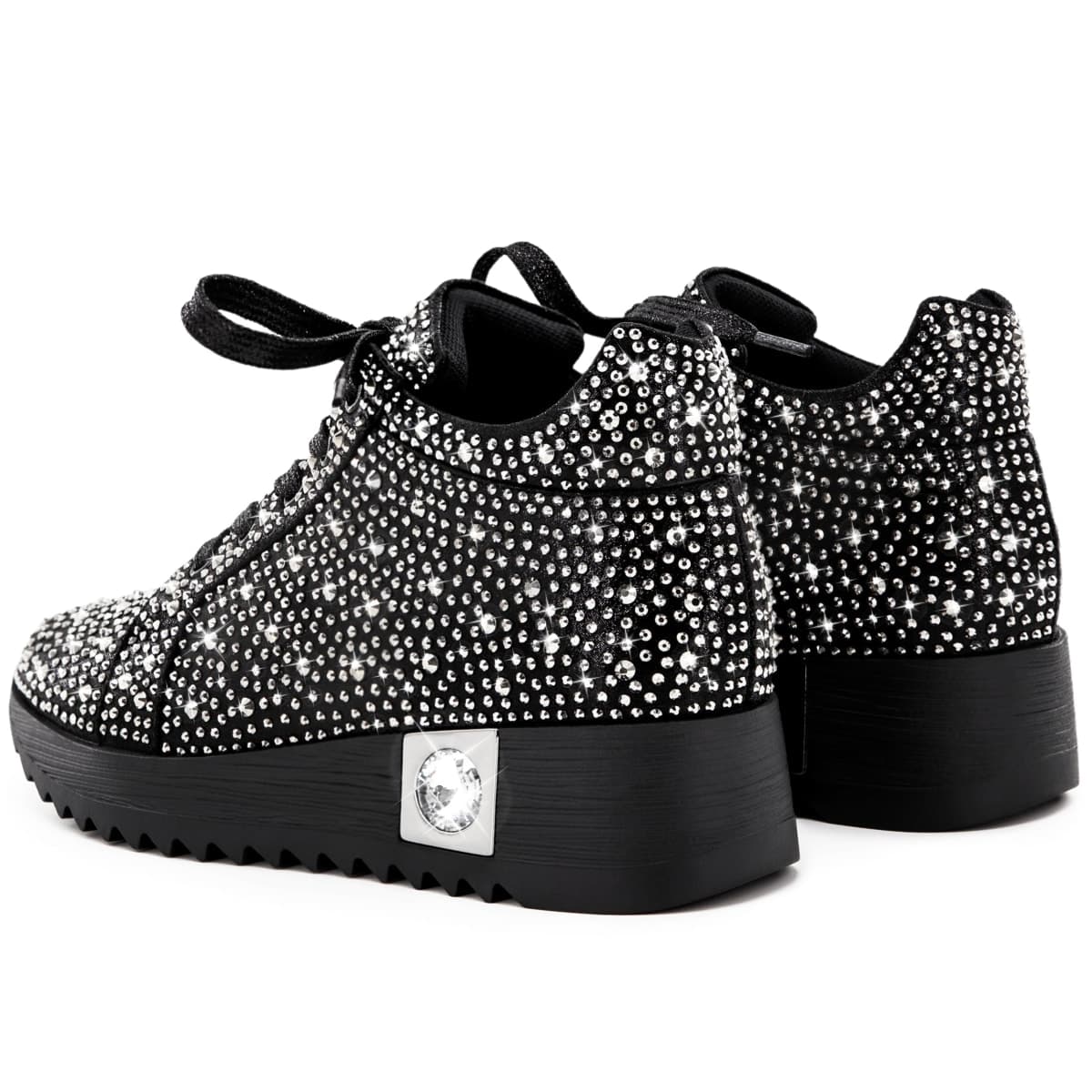 FINDVELL Women's Fashion Glitter Sneakers Platform Wedge Shoes Sparkly Rhinestone High Top Sneakers Trendy Sequin Shoes Wedding Bride Dress, Black, 11 thumbnail 5