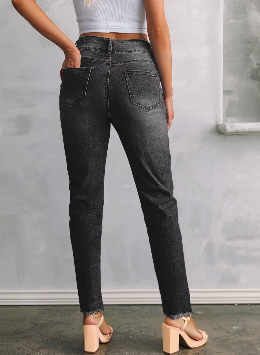 Sidefeel Women's High Waisted Jeans Strechy Spring Fashion Raw Hem Straight Leg Ankle Denim Pants with Pockets, Real Teal, 16 thumbnail 2