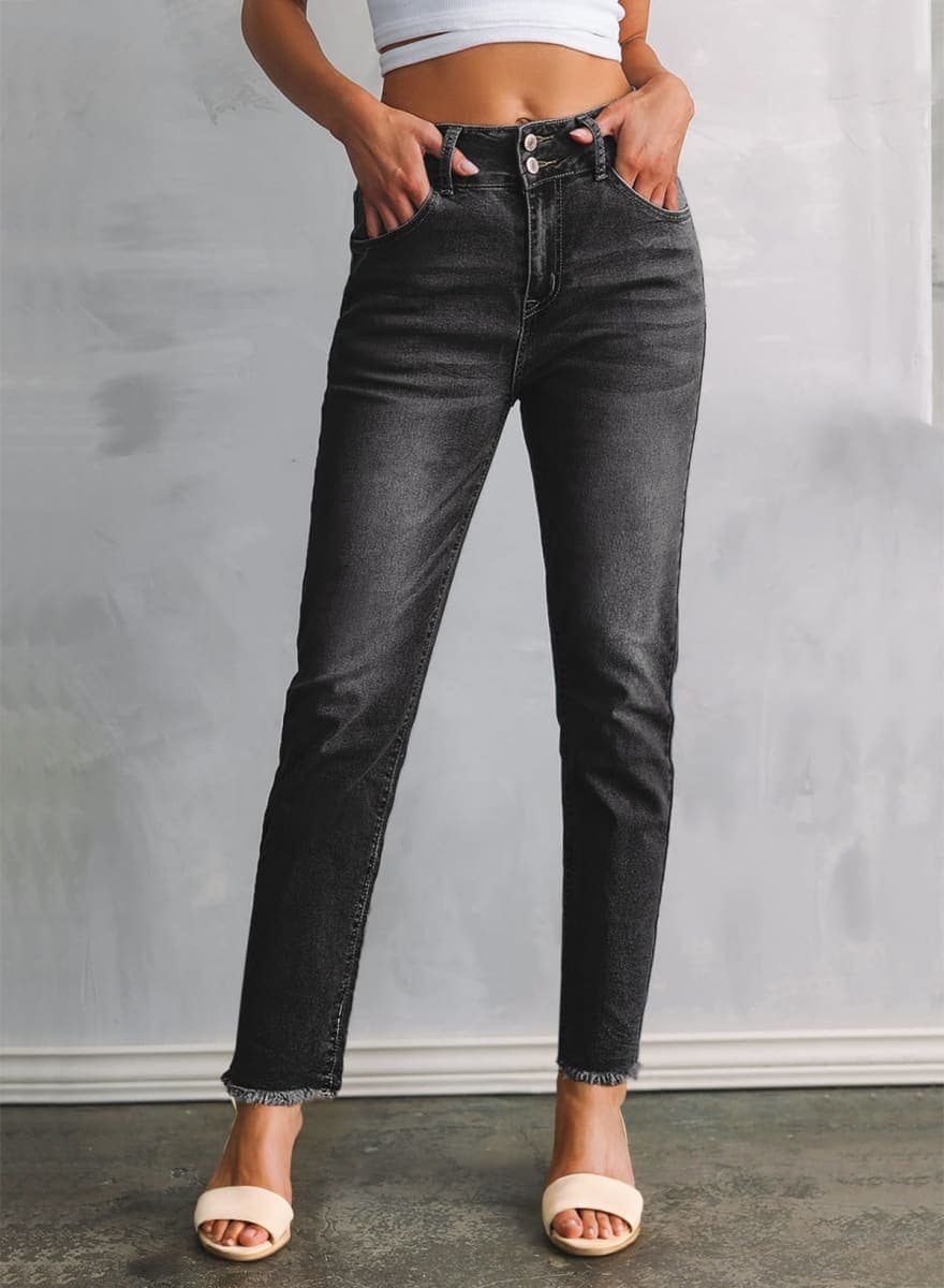 Sidefeel Women's High Waisted Jeans Strechy Spring Fashion Raw Hem Straight Leg Ankle Denim Pants with Pockets, Real Teal, 16 thumbnail 3