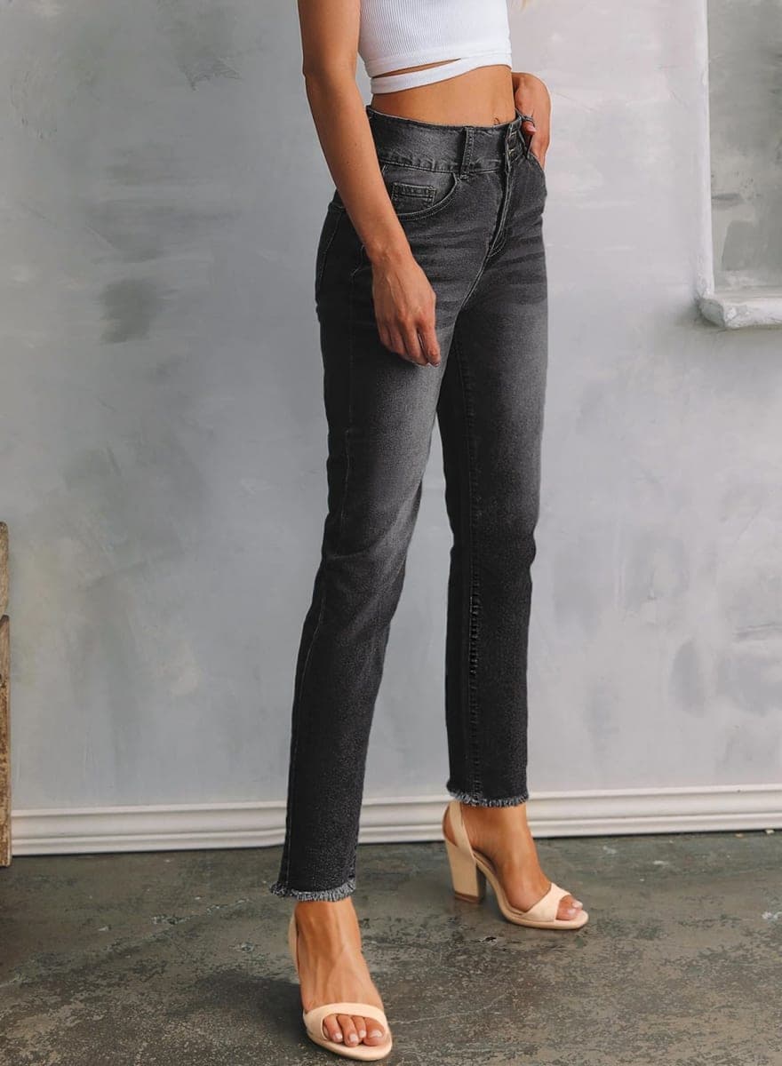 Sidefeel Women's High Waisted Jeans Strechy Spring Fashion Raw Hem Straight Leg Ankle Denim Pants with Pockets, Real Teal, 16 thumbnail 4