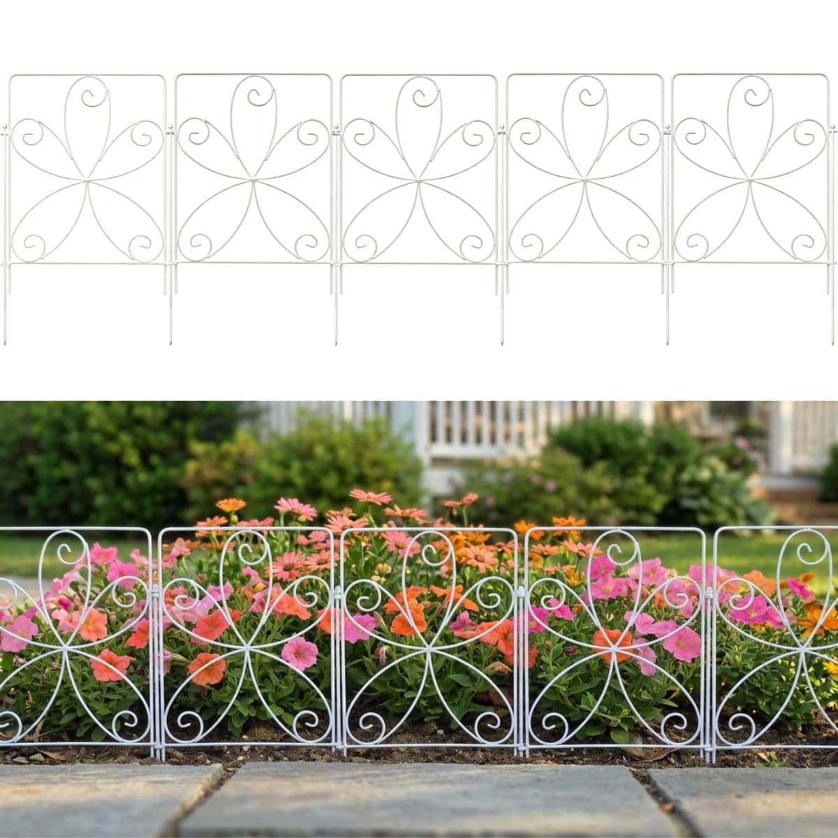 ShopLaLa Garden Fence (20 Panels) 12.5in(L) x 16.5in(H) Rustproof White Metal Floral Wire No Dig Animal Barrier Fencing for Dogs, Decorative Flower Bed Edging Landscape Border Yard Patio Outdoor Decor — image 1