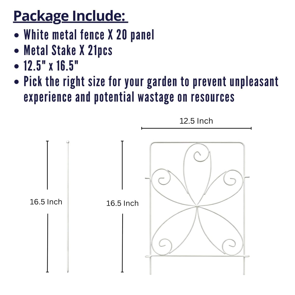 ShopLaLa Garden Fence (20 Panels) 12.5in(L) x 16.5in(H) Rustproof White Metal Floral Wire No Dig Animal Barrier Fencing for Dogs, Decorative Flower Bed Edging Landscape Border Yard Patio Outdoor Decor thumbnail 2