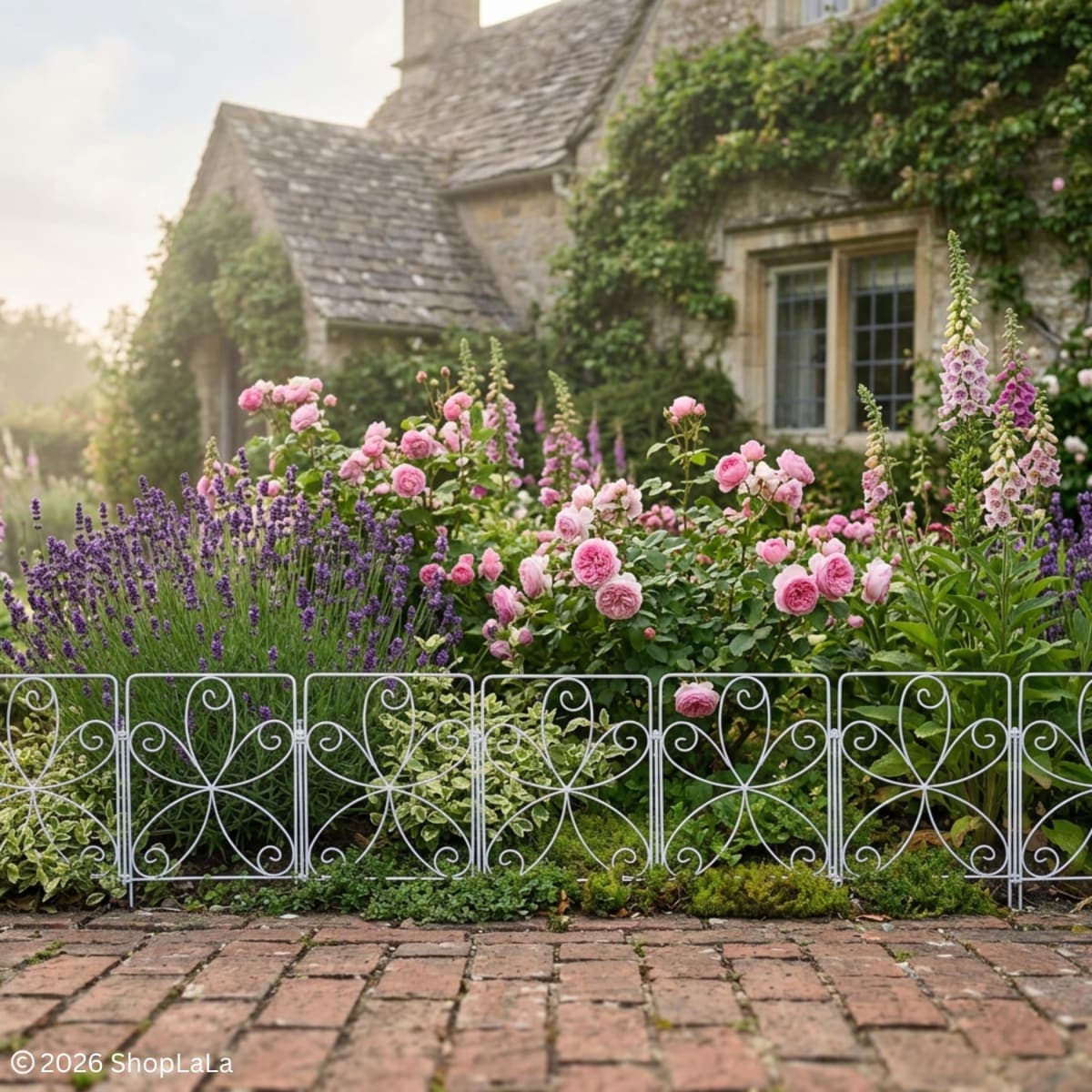 ShopLaLa Garden Fence (20 Panels) 12.5in(L) x 16.5in(H) Rustproof White Metal Floral Wire No Dig Animal Barrier Fencing for Dogs, Decorative Flower Bed Edging Landscape Border Yard Patio Outdoor Decor thumbnail 3