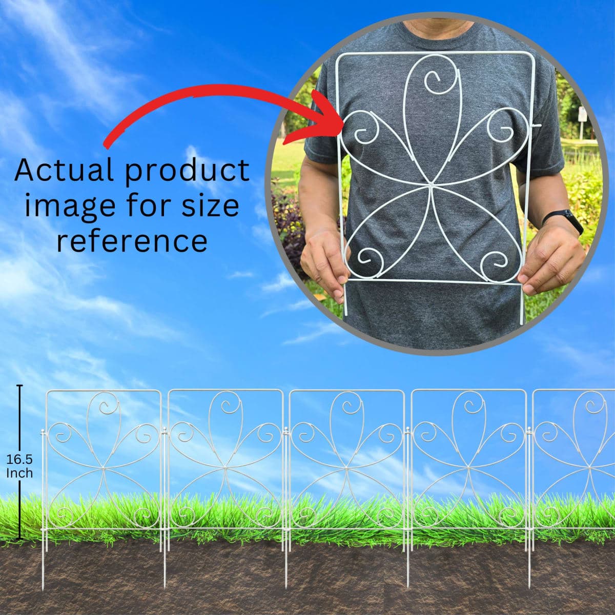 ShopLaLa Garden Fence (20 Panels) 12.5in(L) x 16.5in(H) Rustproof White Metal Floral Wire No Dig Animal Barrier Fencing for Dogs, Decorative Flower Bed Edging Landscape Border Yard Patio Outdoor Decor thumbnail 5