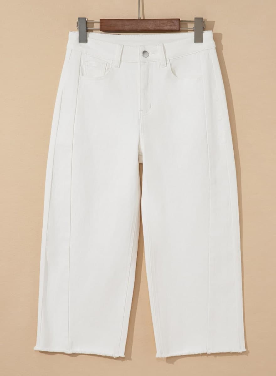 Sidefeel Women's High Waisted Jeans Stretchy Wide Leg Raw Hem Capri Pants Size 4 White thumbnail 4