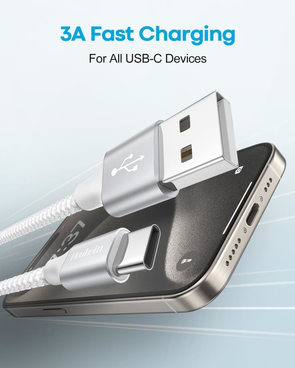 Huukein White USB C Cable 15ft, Extra Long USB A to USB C Cable Fast Charging Type C Cable, USBC Charger Cord for iPhone 15 Pro Max Plus, for Samsung Galaxy S22 S21 S20 S10 Note 20 10 thumbnail 2