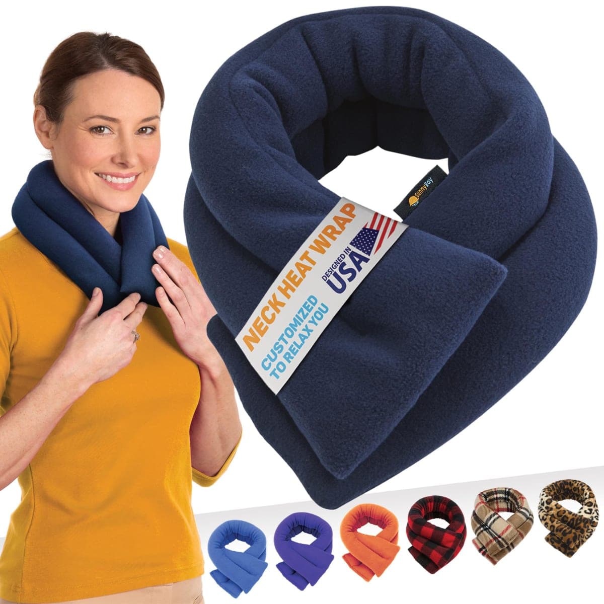Microwave Heating Pad for Neck and Shoulders - Non Electric Heated Neck Pillow - Microwavable Neck Brace for Sleeping - Heat Packs for Pain Relief - Wheat Filled Bean Bag by Sunnybay (Navy Blue) — image 1