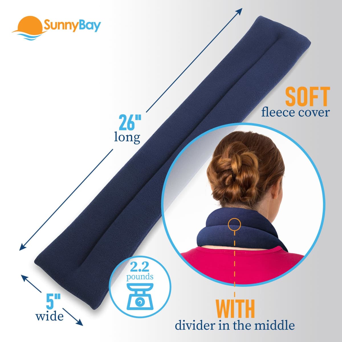 Microwave Heating Pad for Neck and Shoulders - Non Electric Heated Neck Pillow - Microwavable Neck Brace for Sleeping - Heat Packs for Pain Relief - Wheat Filled Bean Bag by Sunnybay (Navy Blue) thumbnail 2