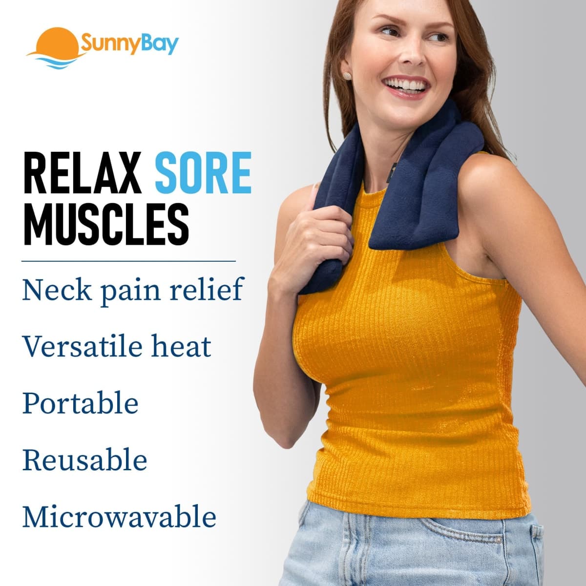 Microwave Heating Pad for Neck and Shoulders - Non Electric Heated Neck Pillow - Microwavable Neck Brace for Sleeping - Heat Packs for Pain Relief - Wheat Filled Bean Bag by Sunnybay (Navy Blue) thumbnail 3