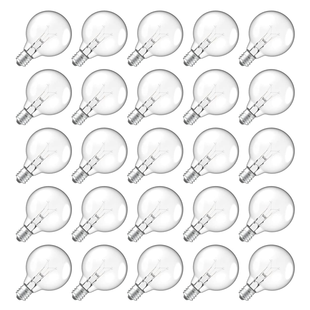 Meconard G40 Replacement Light Bulbs, E12 Candelabra Screw Base 5watt Dimmable Clear Glass Globe Incandescent Bulbs for Indoor Outdoor String Lights,Warm White,25Pack — image 1