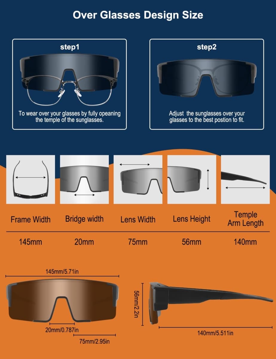 OULAIQI Polarized Fit Over Glasses Sunglasses for Men Women,UV400 Sun Glasses Sports Wrap Around for Driving Cycling Fishing, Black, Total Width:5.7*2.1 in thumbnail 4