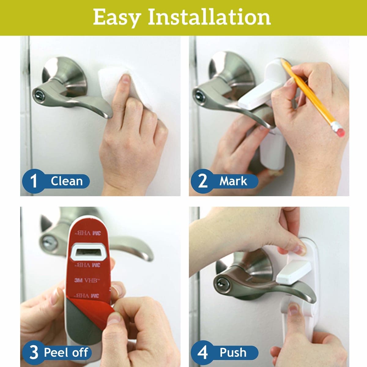Door Lever Lock (2 Pack) Prevents Toddlers from Opening Doors. 3.25" L * 1.5" W * 4.5" H Easy One Hand Operation for Adults. Durable ABS with 3M Adhesive Backing. Simple Install, No Tools Needed. thumbnail 3