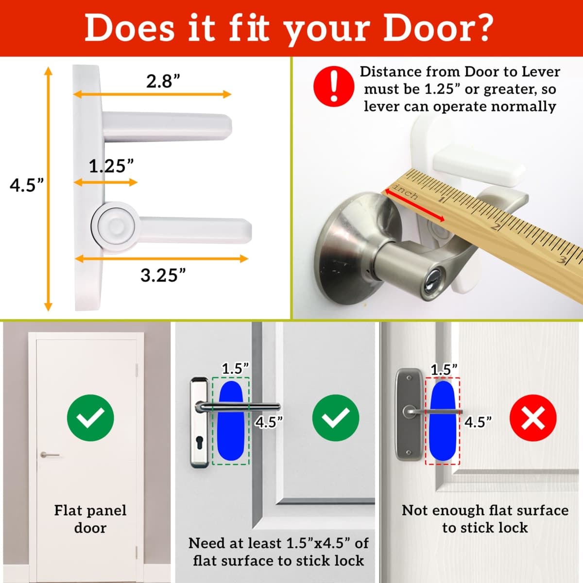 Door Lever Lock (2 Pack) Prevents Toddlers from Opening Doors. 3.25" L * 1.5" W * 4.5" H Easy One Hand Operation for Adults. Durable ABS with 3M Adhesive Backing. Simple Install, No Tools Needed. thumbnail 4