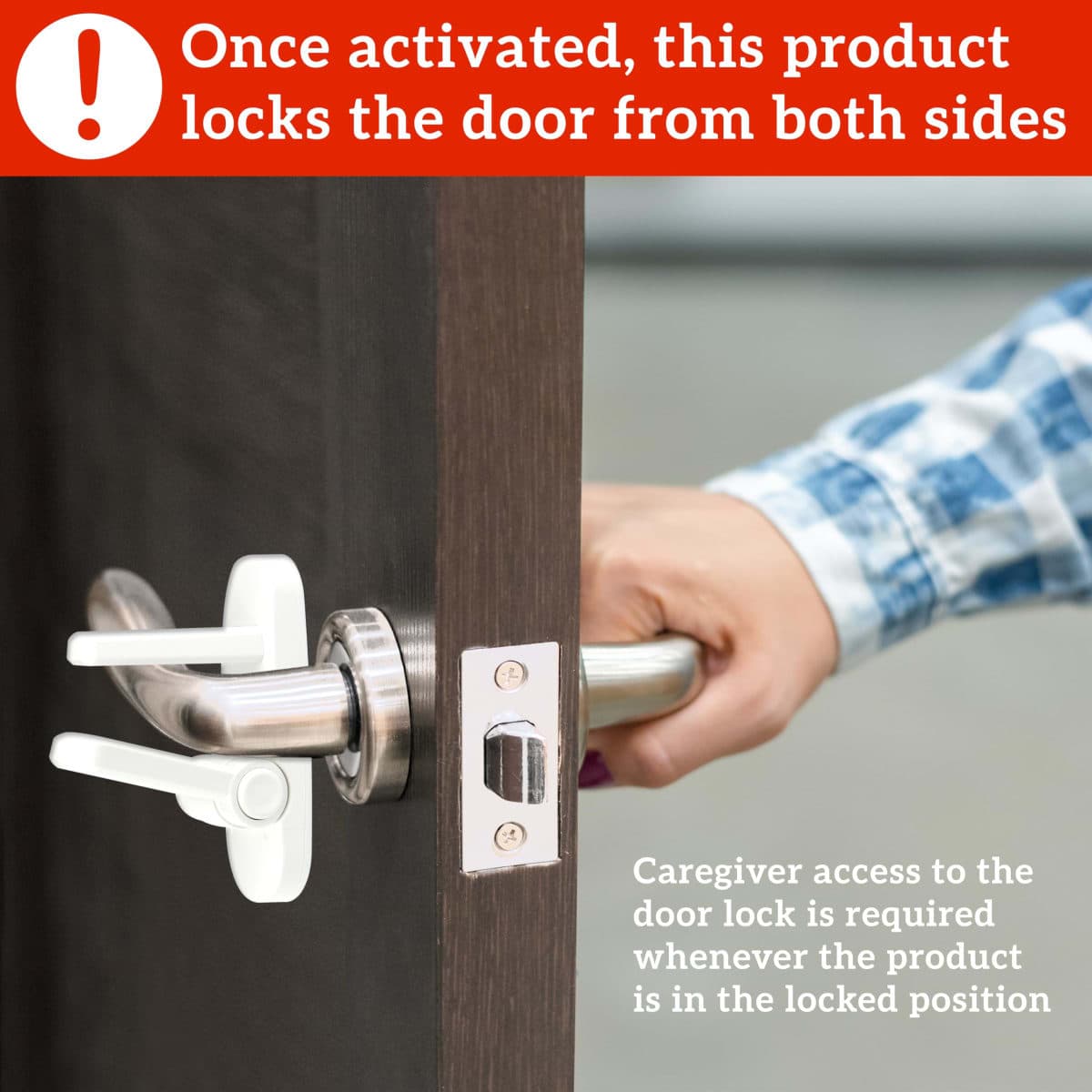 Door Lever Lock (2 Pack) Prevents Toddlers from Opening Doors. 3.25" L * 1.5" W * 4.5" H Easy One Hand Operation for Adults. Durable ABS with 3M Adhesive Backing. Simple Install, No Tools Needed. thumbnail 5