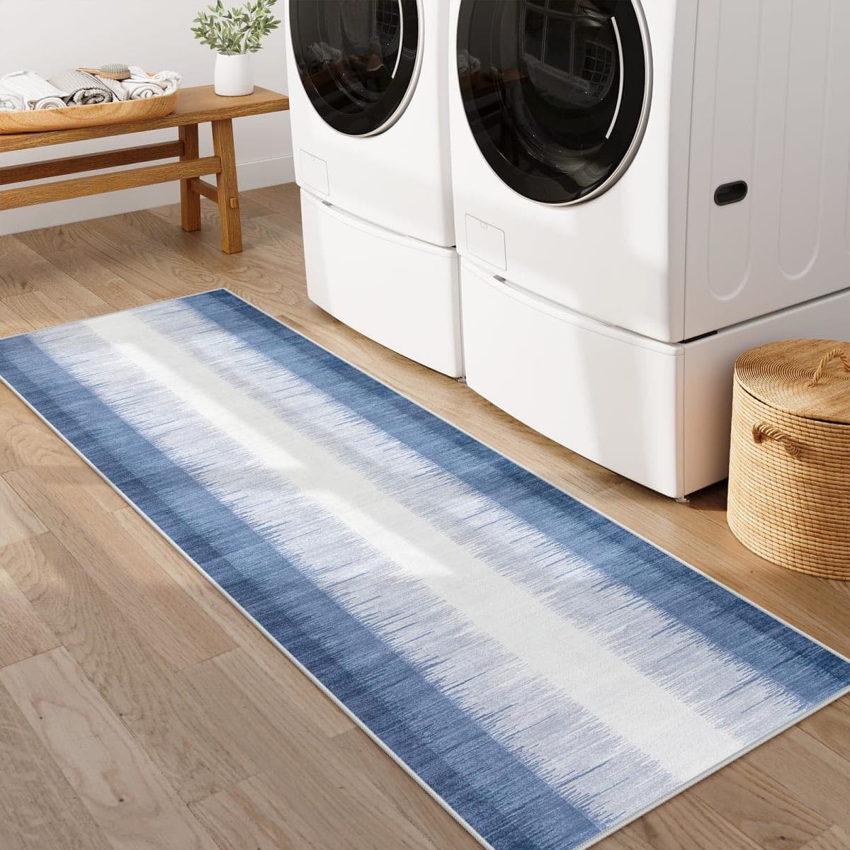 Lahome Ombre Carpet Runners for Hallways 8ft, Blue Kitchen Runner Rugs Non Skid Washable 3x8 Runner Rug Ultra-Thin, Modern Print Soft Home Decor for Bedroom Bathroom Laundry Juliette thumbnail 3