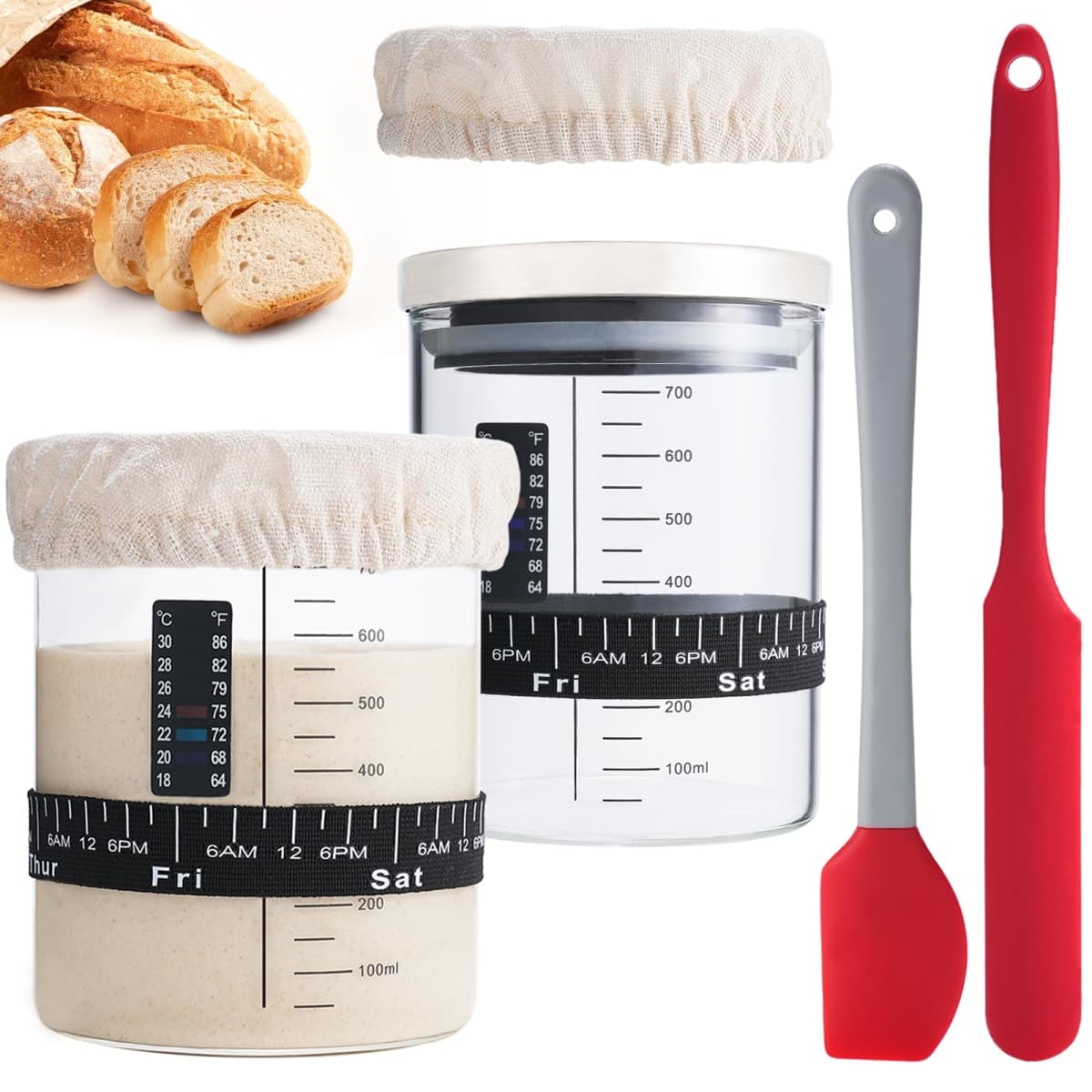 INOBYO Sourdough Starter Jar Kit, 26 OZ Wide Mouth Sour Dough Starter Jars Glass, Sourdough Bread Baking Supplies, Sourdough Tools for Beginners and Pro, 2 Pack — image 1