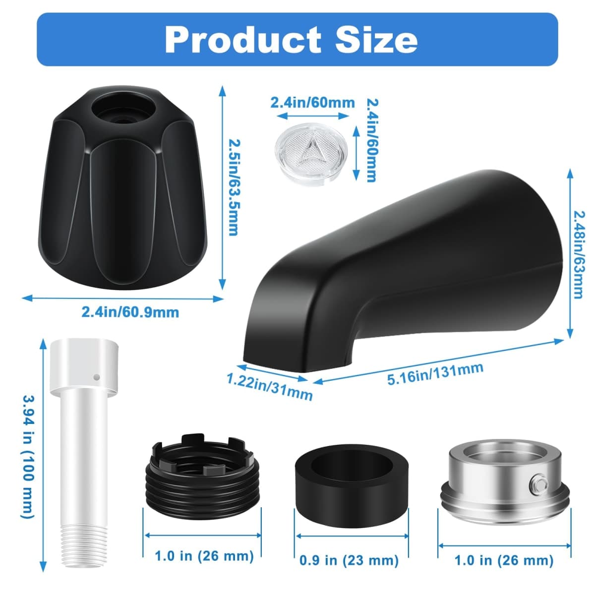 3 Shower Knob Tub Spout Trim Kit, Compatible with Price/Pfister Verve Tub Faucet Handle, Include Four in One Adapter, Fits 1/2" Copper Pipe, 1/2" and 3/4" Male(Threaded Pipe) Connections, Matte Black thumbnail 2