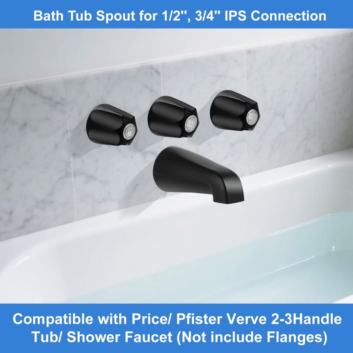 3 Shower Knob Tub Spout Trim Kit, Compatible with Price/Pfister Verve Tub Faucet Handle, Include Four in One Adapter, Fits 1/2" Copper Pipe, 1/2" and 3/4" Male(Threaded Pipe) Connections, Matte Black thumbnail 4
