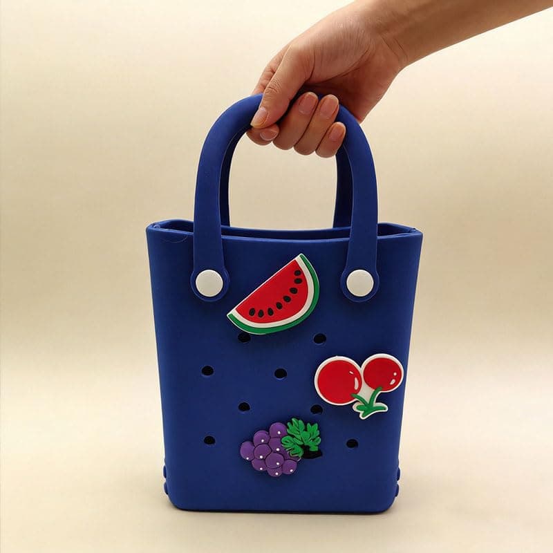 Small Rubber Beach Bag Waterproof Mini Eva Tote Pool Bag With Holes and Crossbody Strap For Women (DARK BLUE (no strap)) thumbnail 2