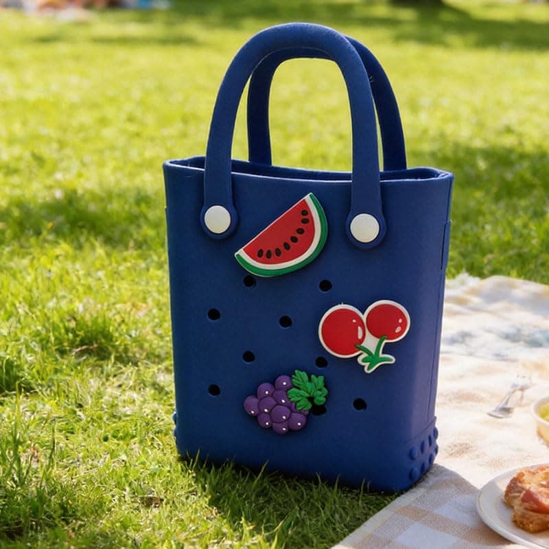 Small Rubber Beach Bag Waterproof Mini Eva Tote Pool Bag With Holes and Crossbody Strap For Women (DARK BLUE (no strap)) thumbnail 3